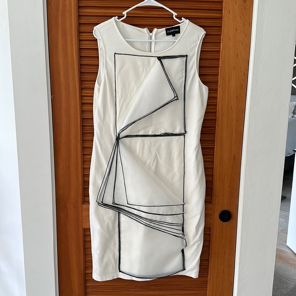 LA SARTORIA White Origami Dress With Contrast Trim